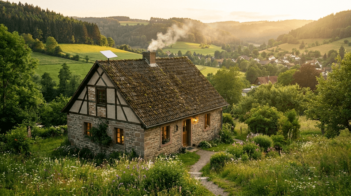 Fachwerk-Ferienhaus im Grünen mit Blick ins Tal